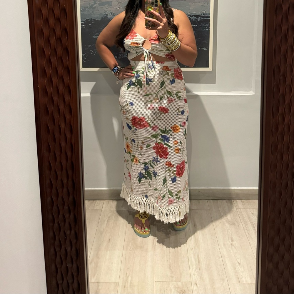 Floral Maxi Dress with Crochet Hem